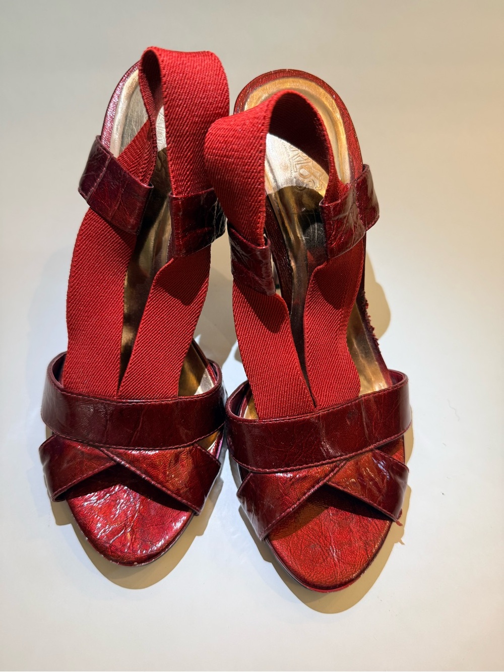 Carlos by Carlos Santana Y2K Red Stretch-Strap Platform Sandals